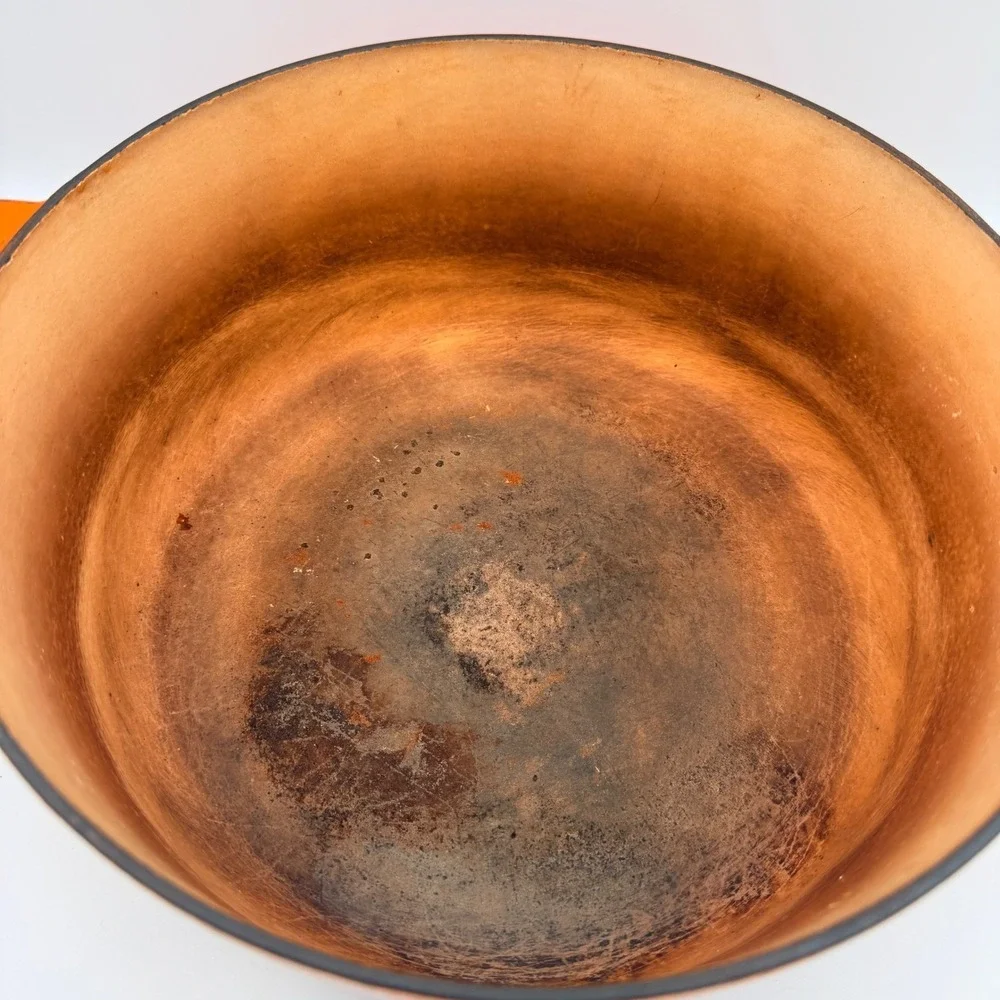 Le Creuset Vintage Flame Orange Enameled Cast Iron Round Dutch Oven Size E
